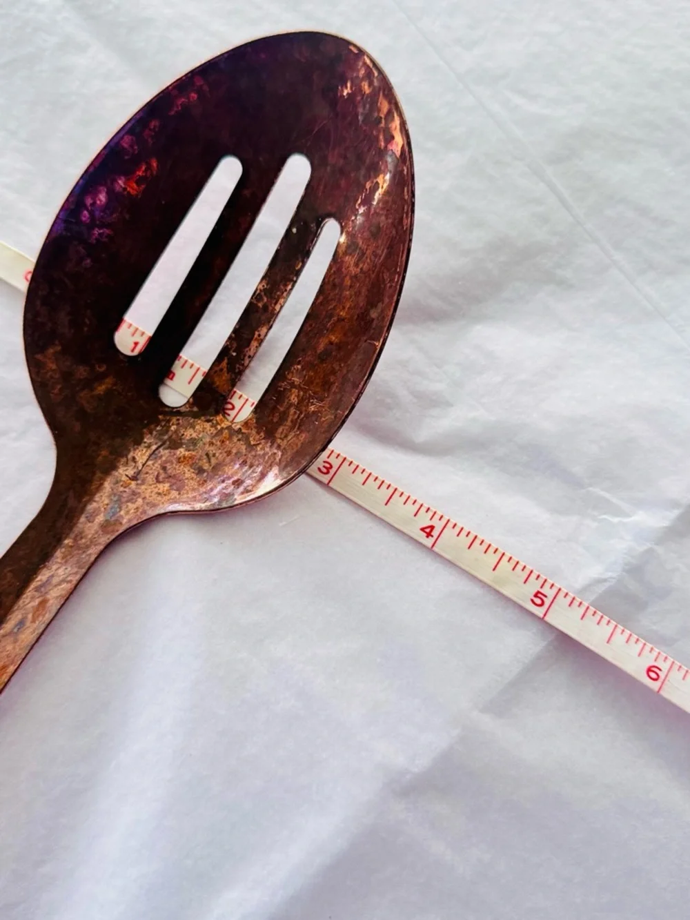 VINTAGE 14” Copper Tone Slotted Serving Spoon